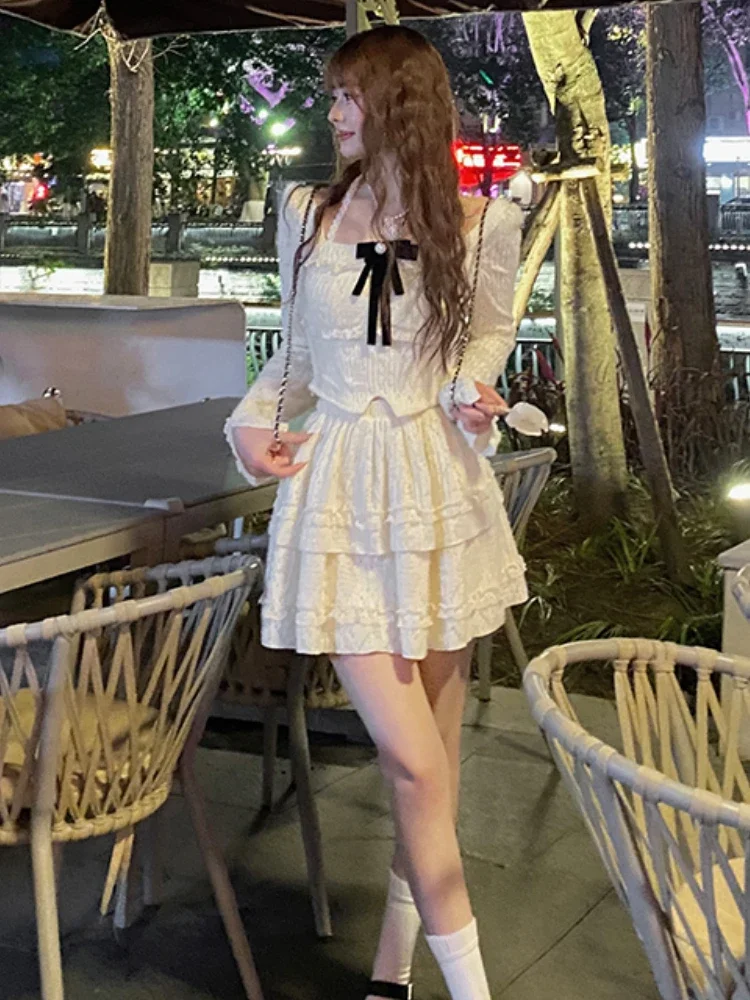 France Vintage Two-piece Set Women Velvet Korean Elegant Party Mini Skirt Suit Japanese Designer Blouse + Skirts Winter 2024 New