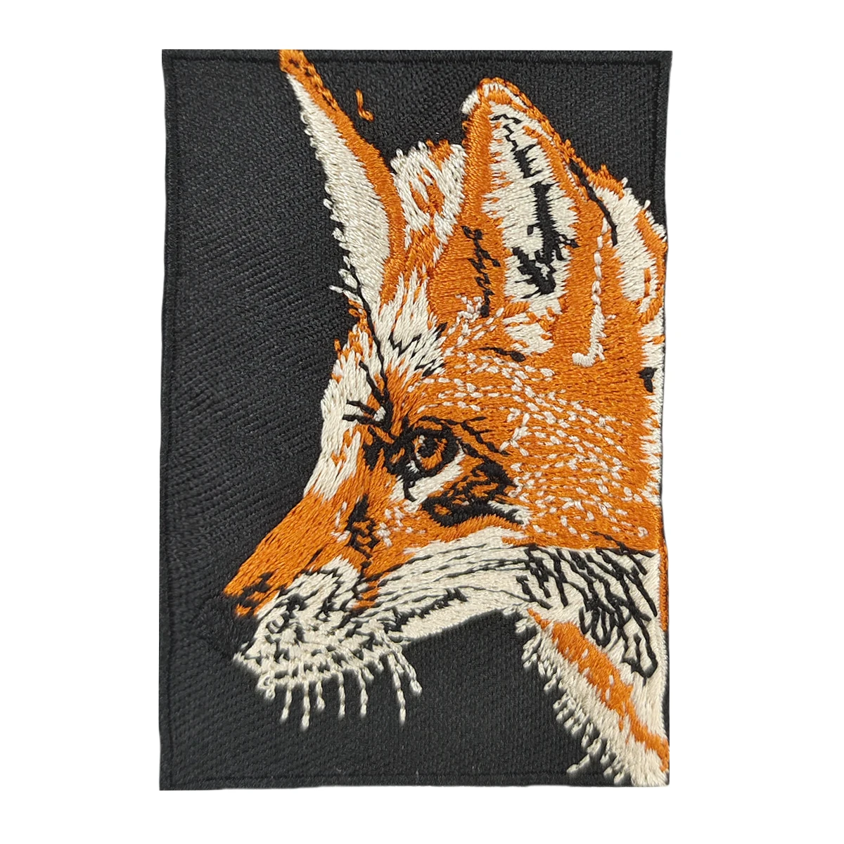 Orange Fox Looking Ahead Embroidered Patches for Clothes Iron on Rectangular Badge On Black Background Cartoon Animal Badges DIY