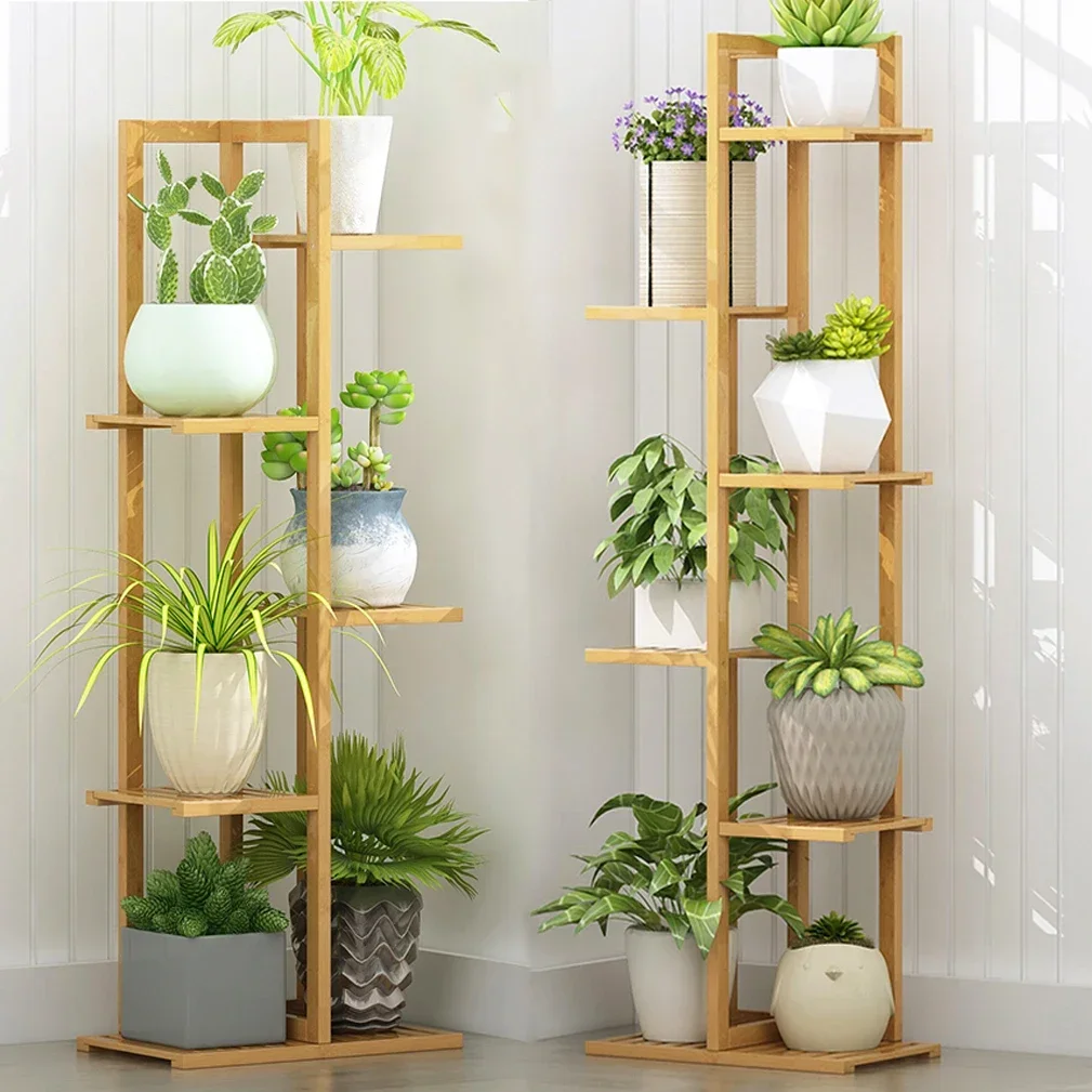 6/7 Pot Vertically Bamboo Flower Shelf Rack Plant Stand Pots Display Corner Shelving Home Indoor Outdoor