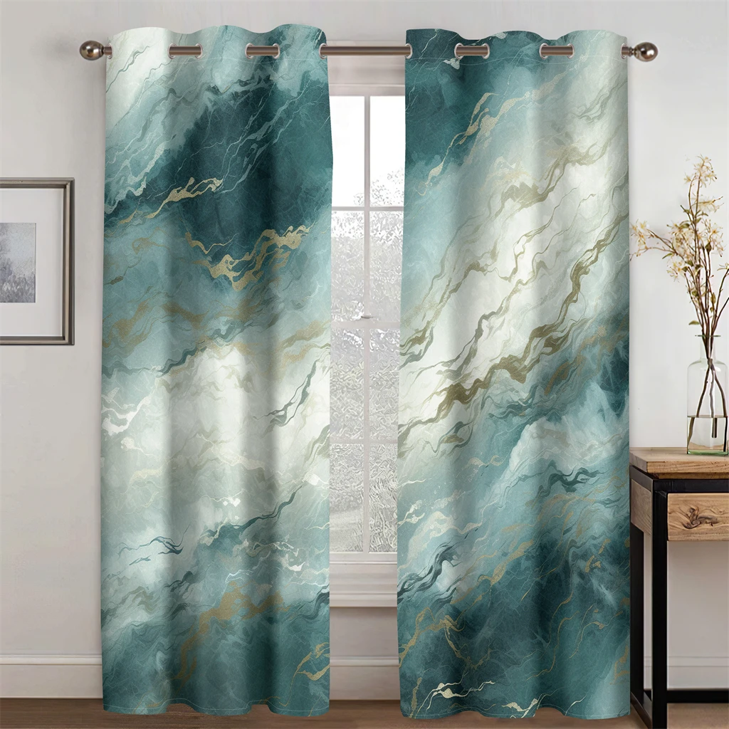 

3D Water Textured Dali stone Curtain Green Blue Ocean Waves 2 Pieces Applicable Office Bedroom Living Room Kitchen Atmospheric