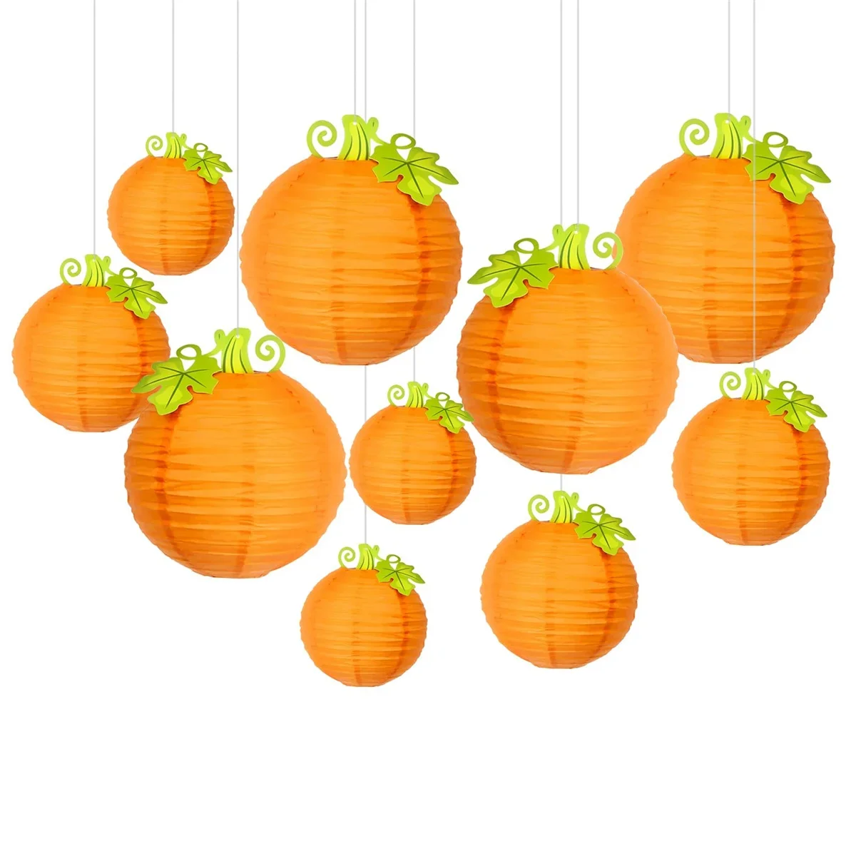 

10Pcs Halloween Pumpkin Round Paper Lanterns Orange Fall Party Decorations for Home Wedding Thanksgiving Indoor Outdoor Decor