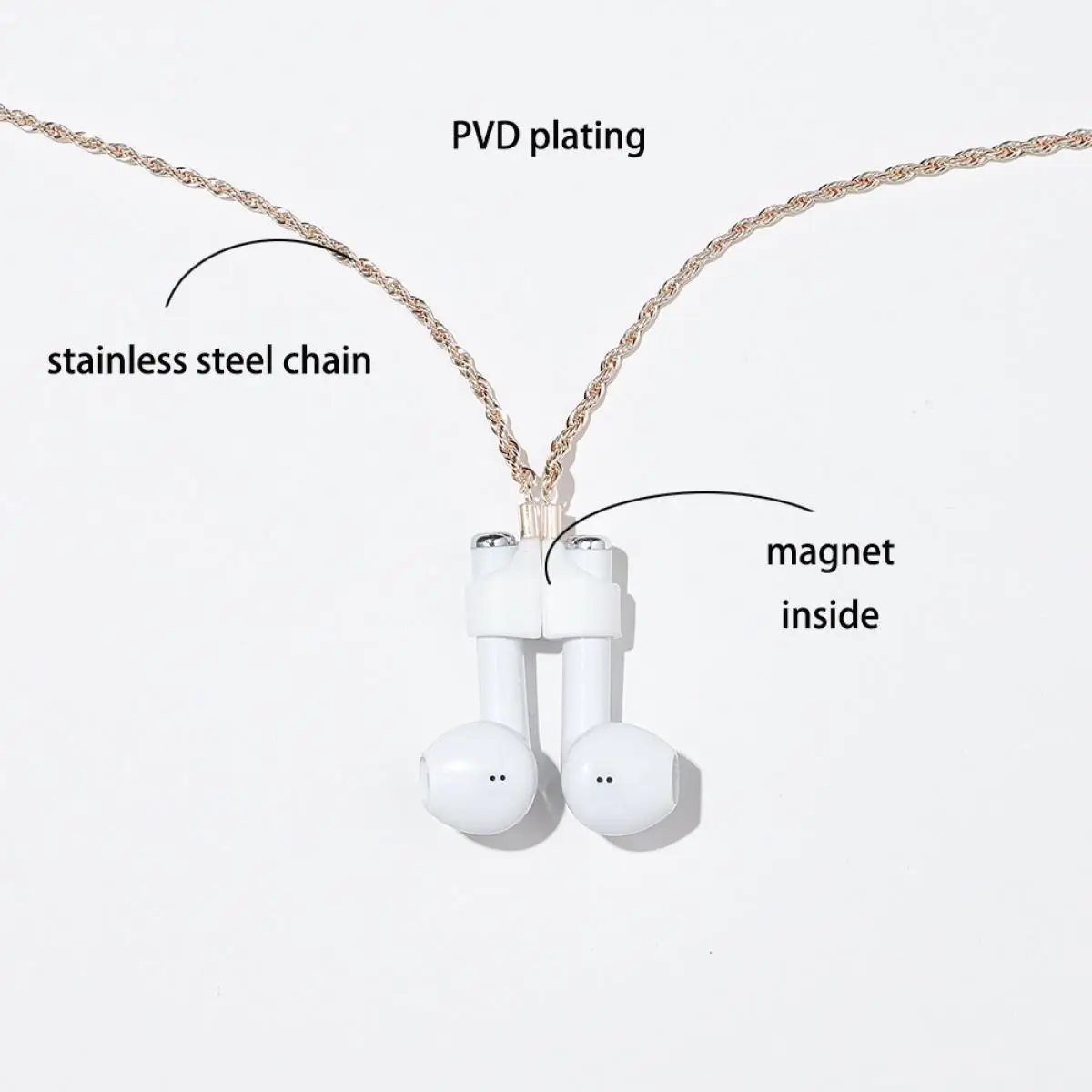 

Beadsnice Wireless Headest Anti-Lost Chain Strong Magnetic Sleeve Head Titanium Steel Color Retention Necklace Unisex for Airpod