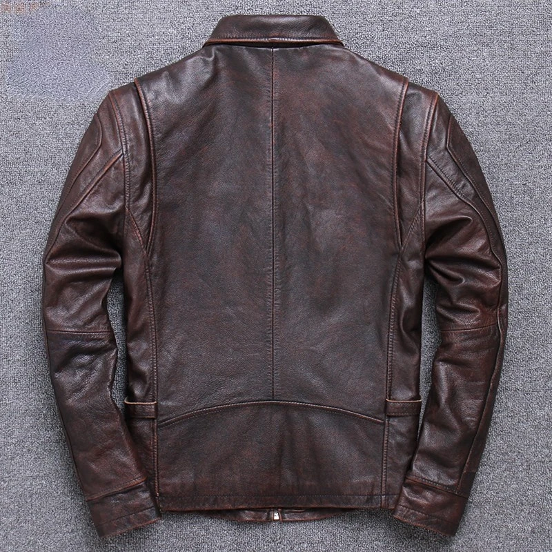 Real Leather Jacket Men Vintage New Cowhide Leather Coat Men's Casual Slim Short Leather Cloth Lapel Chaquetas Hombre Tide 2022