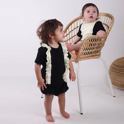 Boy's set summer clothes short sleeve and short ribbed leggings baby boy set kids boy clothes summer black contrast white patch