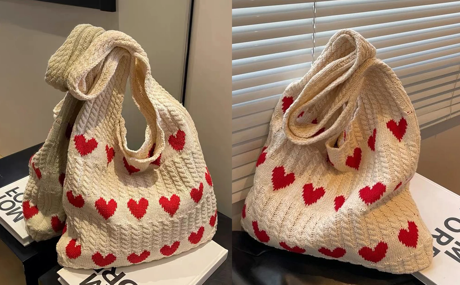 Gestrickte Schulter-Tragetasche Große Häkel-Strandtasche Hobo-Tasche Ästhetische Tragetaschen für Frauen – Detail 11