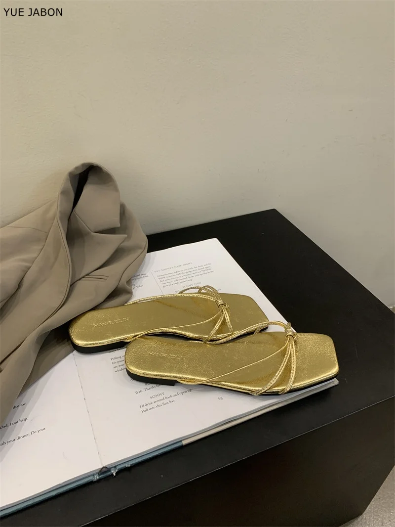 

Summer Gold Beach Flip Flops Women's Flats Slippers Black Comfort Slip On Slides Casual Dress Street Style Shoes