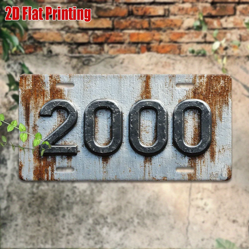 2D Flat, 1pc Vintage 2000 Number 2000 Aluminum Metal Sign with Millennium Plate - Retro Wall-Mounted Outdoor/ Decoration Suitabl