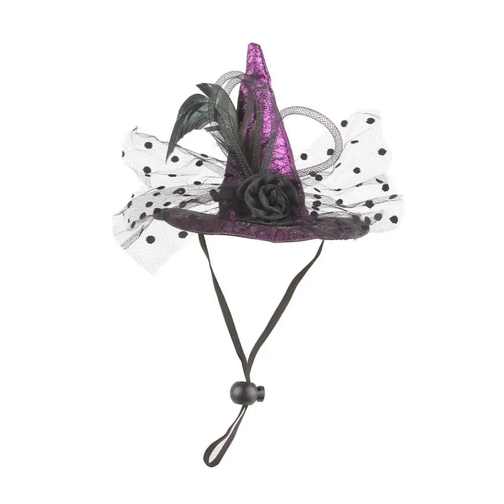 

Pet Accessories Decorative Pet Witch Hat Stripe Lace Cat Cosplay Hat Adjustable Dog Bat Hat for Halloween