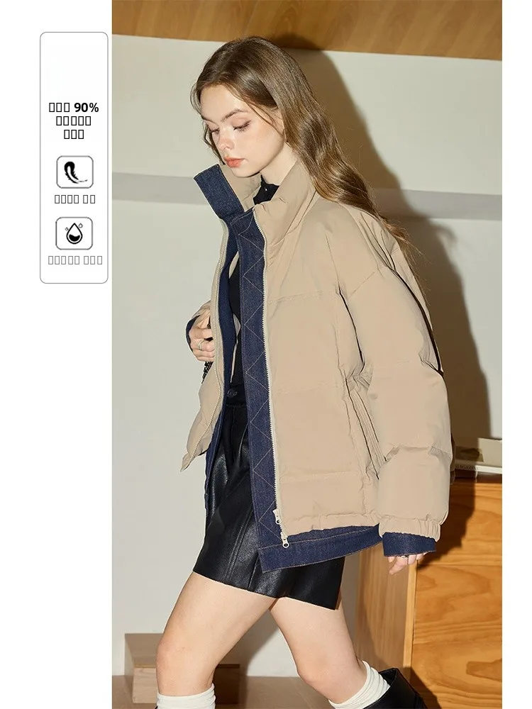 

Женская зимняя куртка KuNMaVi с воротником-стойкой, новинка 2024 года, 90% белый пух, теплая верхняя одежда на молнии, полиэстер