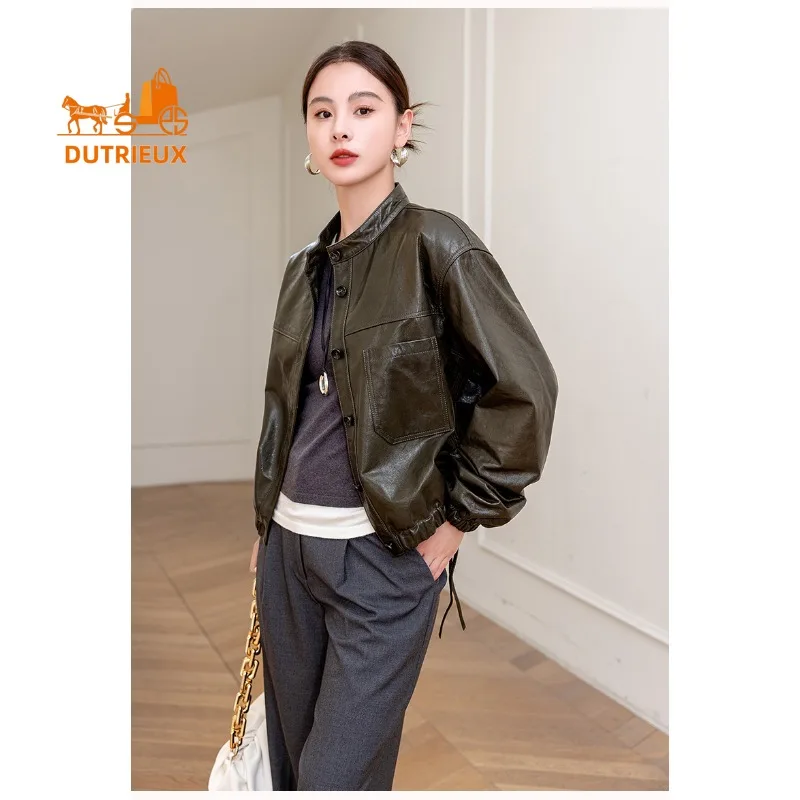 2025 New Autumn Women's Short Motorcycle Leather Jacket, 100% Real Sheepskin, Luxury Fashion and Elegant Women's Coat