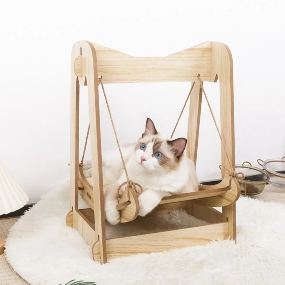 

Household Removable Cat Swing Hammock Washable Double-layer Cats Rocking Chair Hanging Funny Wooden Puppy Hammocks Bedroom