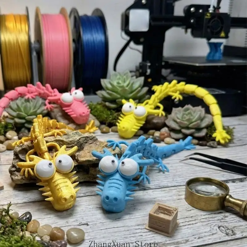 4 Stück 3D-gedruckte Drachenskulptur mit beweglichen Gelenken und großen Augen Tierstatue für Heimdekorationen Ornamente 3XUF – Detail 3