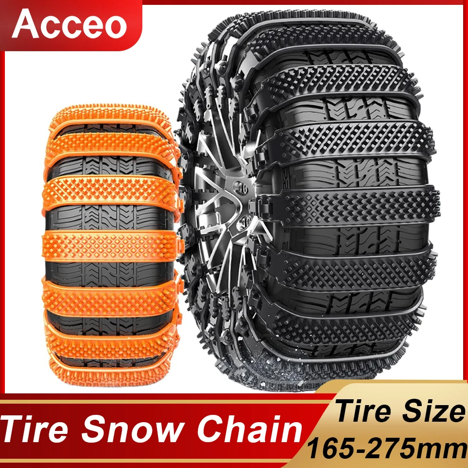 Auto Universal Snow Chain Emergency Portable Snow Chain Tie Type Snow Wear-Resistant Non-Slip Chain Fits 165-275mm Tires (Black)