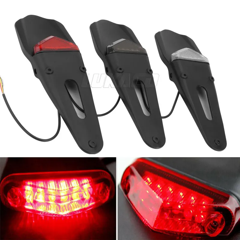 

For Enduro Off-Road Bike Fender LED Tail Light Motorcycle with Bracket Back Mudguards Lamp Stop Brake Universal Rear Motocross