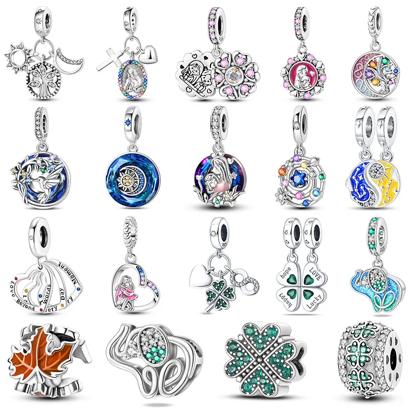 

Charms 925 Sterling Silver Tree of Life Four Leaf Clover Pendant Beads Women's Bracelets 925 Original DIY Jewelry Make Gifts