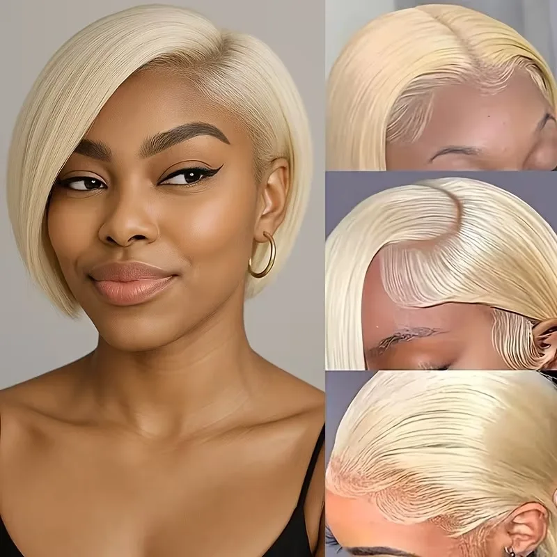 6 بوصة قصيرة عابث الباروكات الشعر البشري 100% الطبيعية واقعية متشابكة الحرة 13x4x1 الدانتيل الجبهة الأسود غلويليس شعر مستعار للنساء ارتداء اليومي