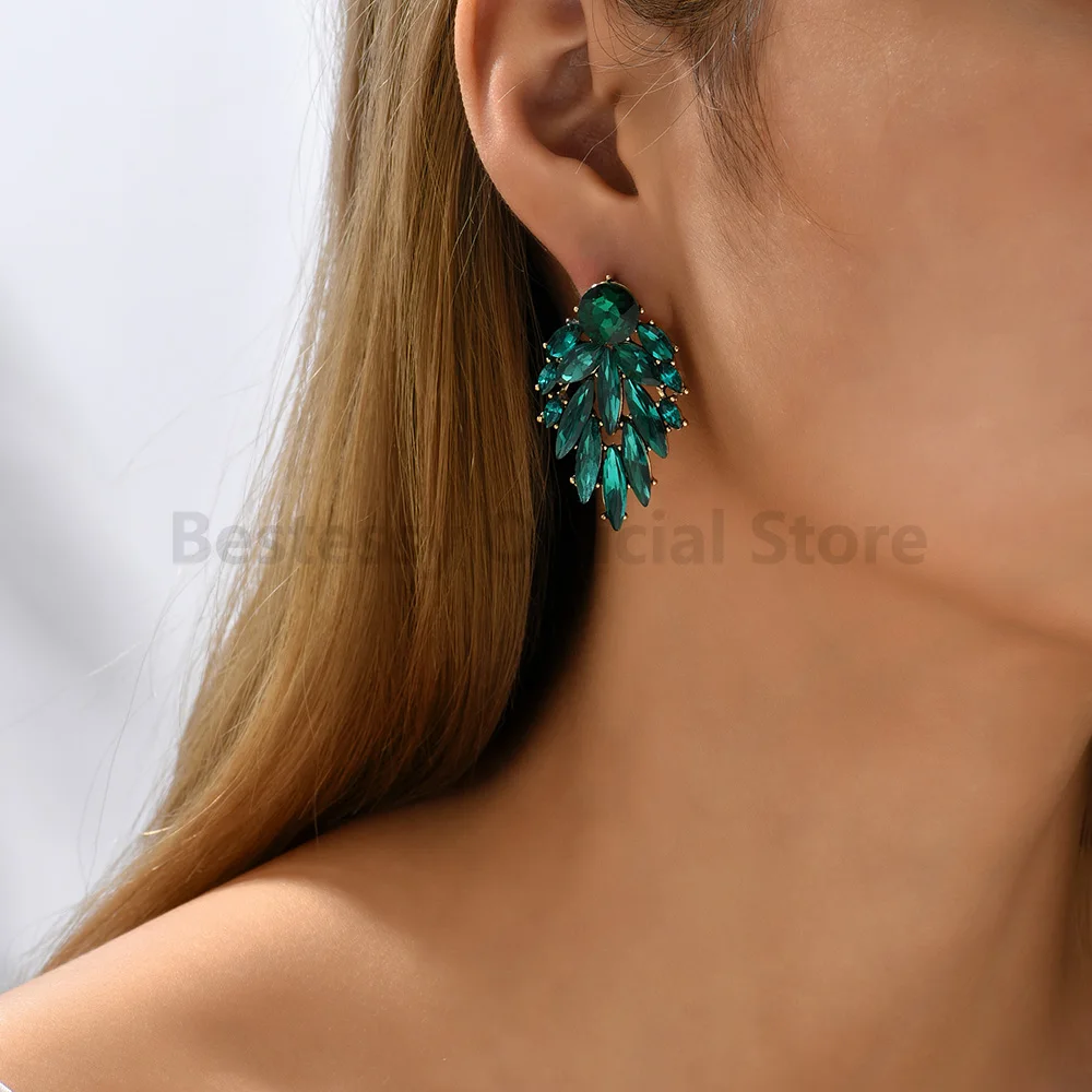 Elegant Multicolour Geometric Earrings For Women Rhinestones Luxurious Charm Fashionable Jewelry Popular Accessories Wholesale