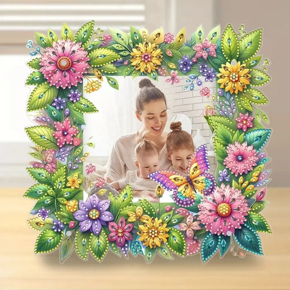 HOMFUN DIY Diamond Painting Flower Art Photo Frame Kit 5D Mosaic Rhinestones Embroidery Picture Frame Art Craft Home Decor Gift