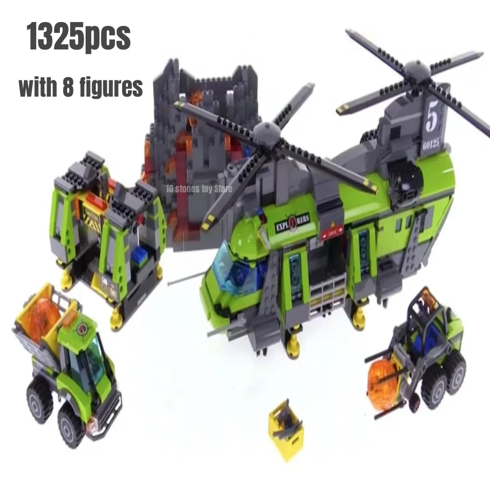 1325pcs Volcano Heavy-Lift Helicopter Building Blocks Model FIT 60125 Bricks Toys for Children Gift