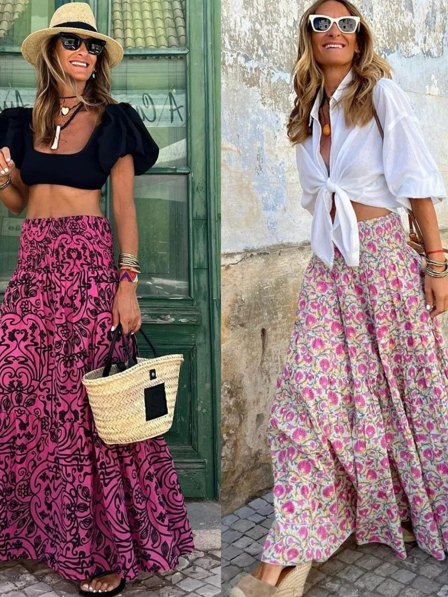 

Повседневная пляжная юбка с высокой талией и принтом, женская длина, летние каникулы, модные поездки, со вкусом Briti