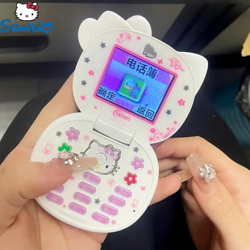 

Kawaii Sanrioed Hello Kitty Флип-телефон мультфильм милый Taiml мини-телефон Подарки для игрушек для девочек