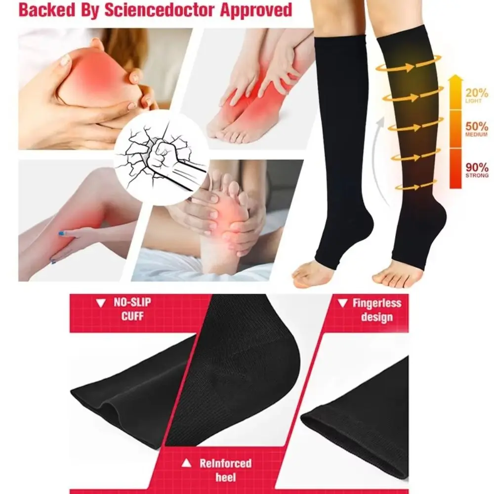 Durable Nylon Spandex Compression Socks Breathable 2 Levels Pressure Pressure Socks Calf Sleeves Sport Use