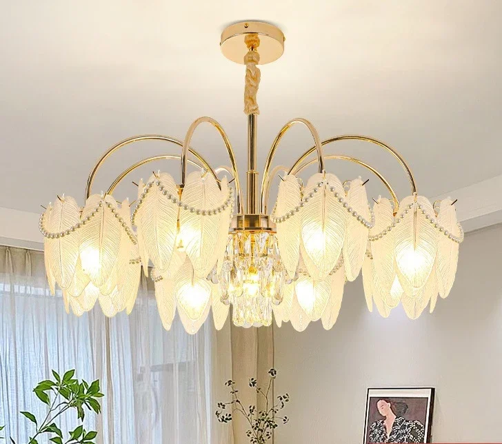 

GHJUYIOL French cream style chandelier living room light luxury crystal master bedroom full spectrum eye protection minimalist