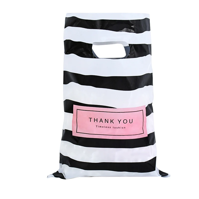 50Pcs/lot Black & White Striped Bags Packaging Gift Small Plastic Jewelry Thanks You Shopping Bags For Shop