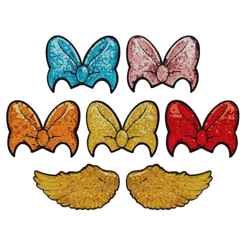 

30 шт./лот, большая нашивка с вышивкой и блестками, шляпа с бантом, женская рубашка, сумка, золотое сценическое крыло, украшение для одежды, аксессуар, ремесло, аппликация «сделай сам»