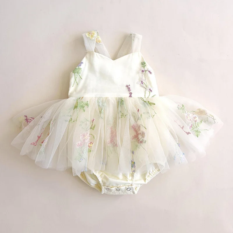 2024 New Summer Korean Style Climbing Suit Sleeveless Cotton Mesh Splicing Newborn Baby Girls Romper 0-24M Baby Girls Clothing