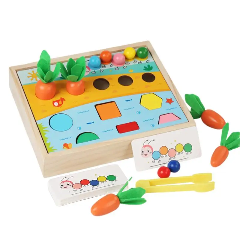 

Color Matching Game Color Shape Matching Game Wooden Sensory Toys Fine Motor Game Carrot Harvest Orchard Sorting Toy for Boys