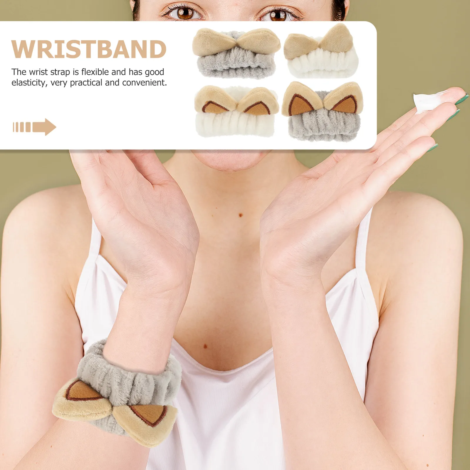 4Pcs Cat Ear Face Washing Wristband Soft Skin-Friendly Microfiber Absorbent Wristband for Women Home Spa Skincare Routine