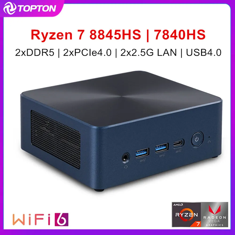 Mini PC AMD Ryzen 7 8845HS 7840HS PC Gaming  USB4.0 2xDDR5 2xPCIe4.0 2x2.5G LAN Windows 11 Portable NUC Micro Computer WiFi6