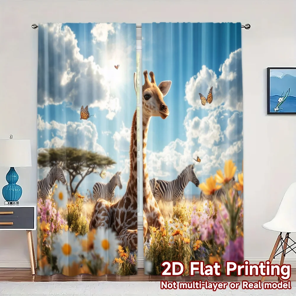 2 Cortinas con Estampado Plano 2D (Sin Varilla), Diseño Savanna Glow, Cortinas Modernas Contemporáneas, Cortinas de Tela Versátiles para Todas las Estaciones