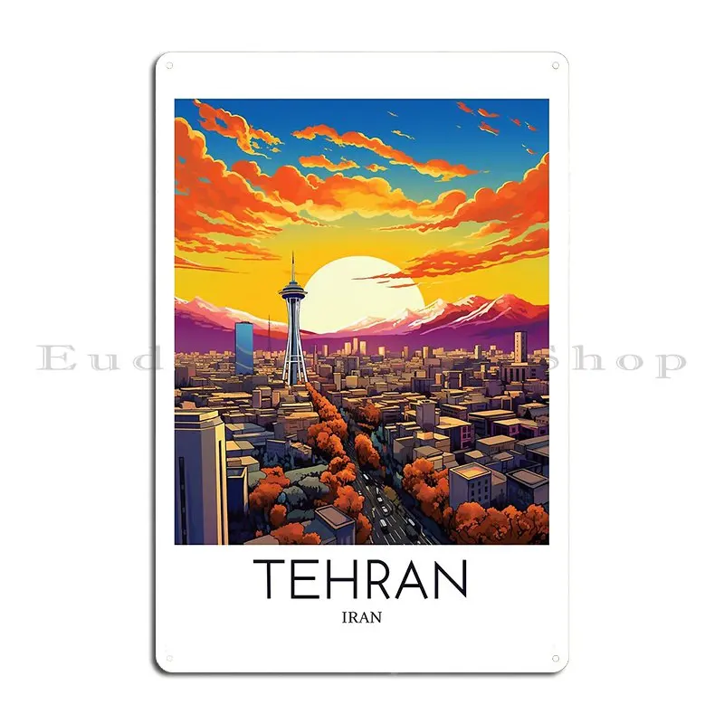 UFO above Tehran Retro Ankara Turkey Retro travel minimalistic poster Metal Retro Club Designer Cinema Tin Sign Poster