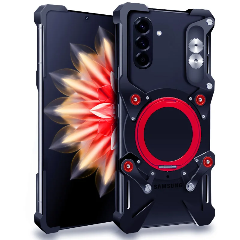 

Zimon Luxury Armor Metal Aluminum Phone Bumper For Samsung Galaxy A72 A73 A57 A56 Cover Mechanical Purely Handmade Skull Case