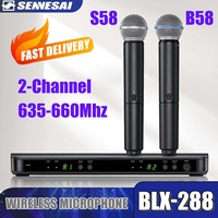 BLX288 B58 Profession Wireless Vocal Microphone 2 Channel UHF System Kit Handheld Mic For Karaoke Stage Performanc Church Speech