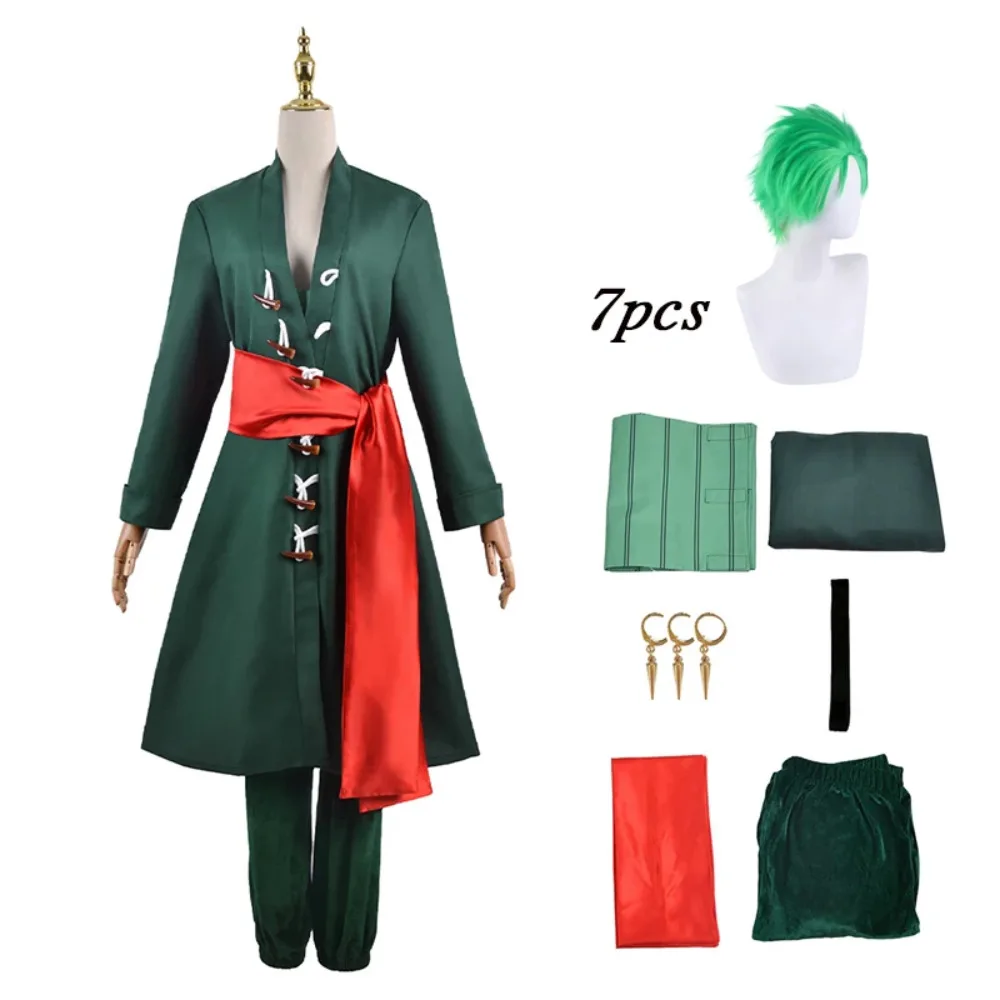 

Anime Roronoa Zoro Cosplay Costume Full Sets Green Kimono Coat Pants Uniform for Adult Halloween Carnival Party Clothes Roleplay