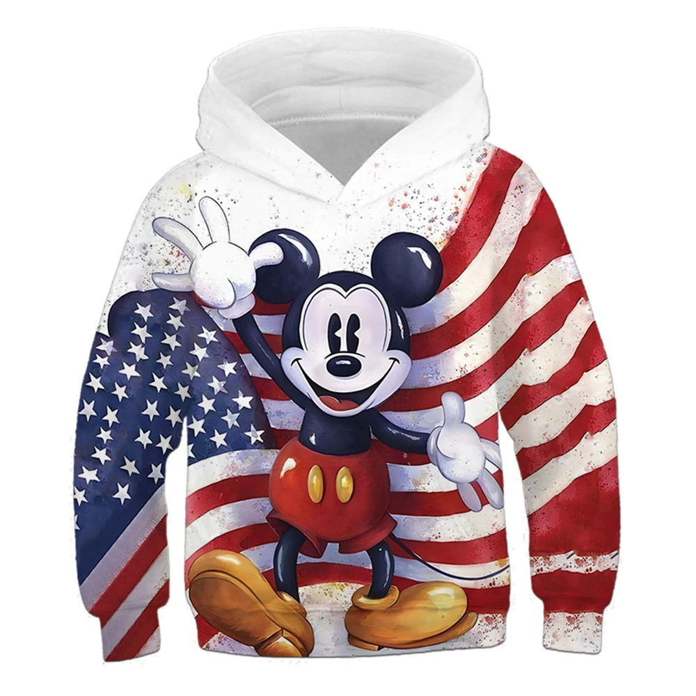 

Kids Streetwear Disney Minnie Mouse Hoodie 3-12Y Girls Cartoon Top Children Boy Loose Sweatshirt Autumn Child Long sleeved Wear