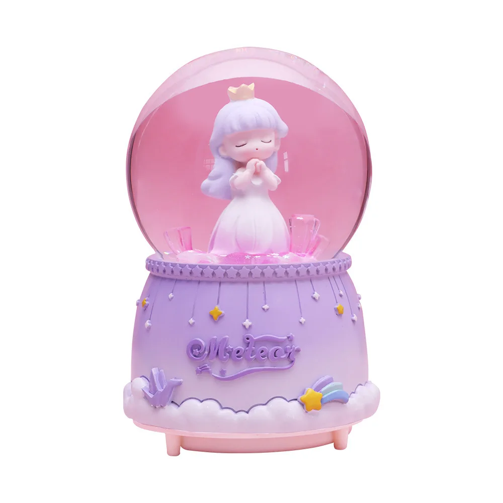 Crystal Ball Music Box Cute Cartoon Star Wish Girl Luminous Boutique Ornament Snowball