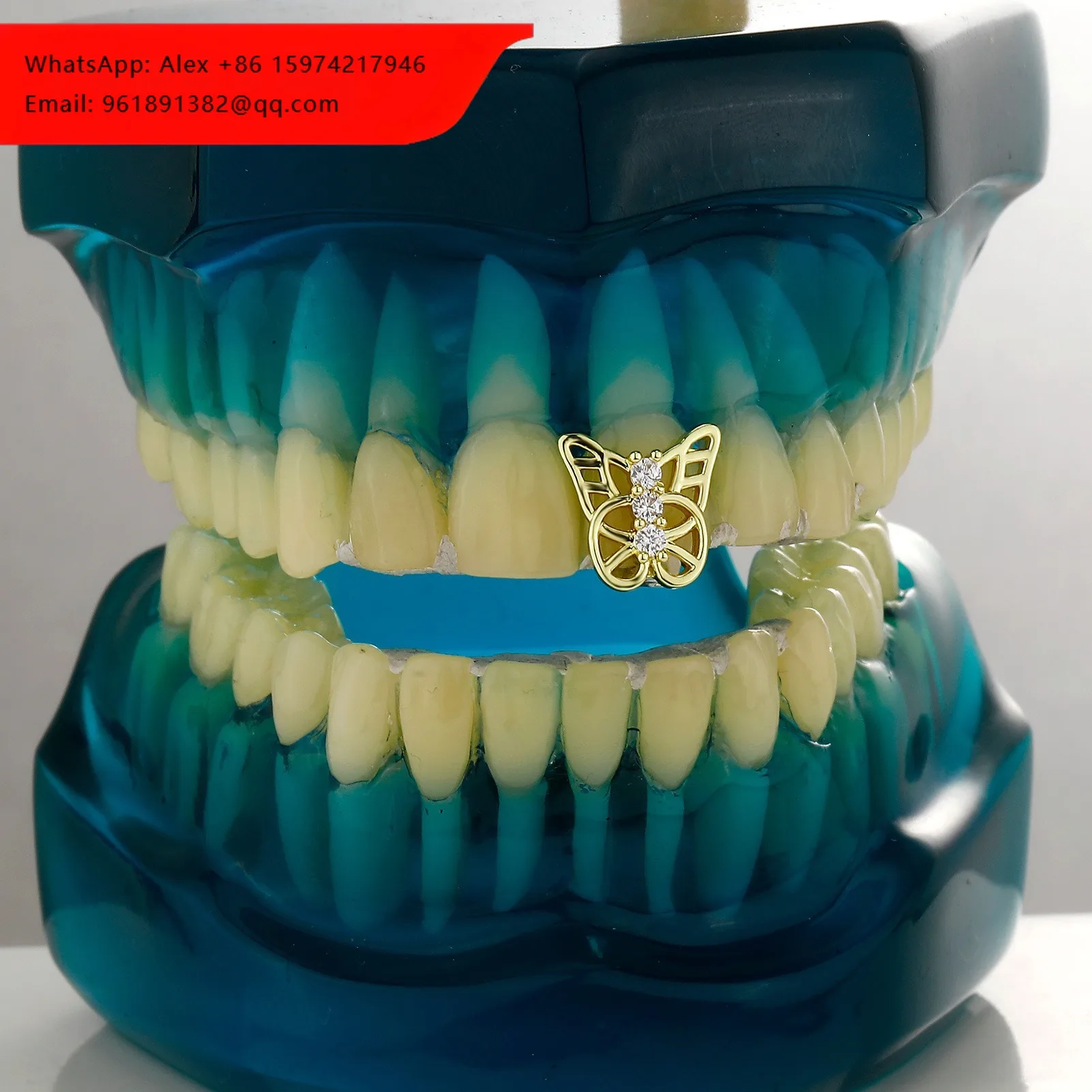 

Easy Fit Adjustable Butterfly Shape Canine Grillz Silver Plated Premade Single Teeth Grillz 18K Gold Plated Zircon Grillz