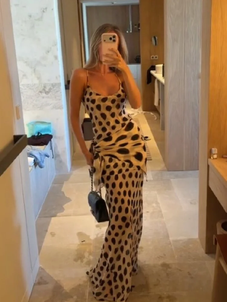 Trendy Slip Dress Animal Print V-neck Ruched Drawstring Sexy Maxi Women Dresses Party Stylish Retro Summer Street Outfits