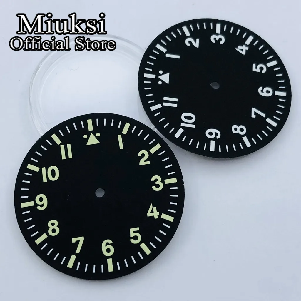 Miuksi 35.5mm black sterile watch dial luminous fit NH35 NH36 ETA2824 2836 Miyota8205 8215 821A Mingzhu DG2813 3804 movement