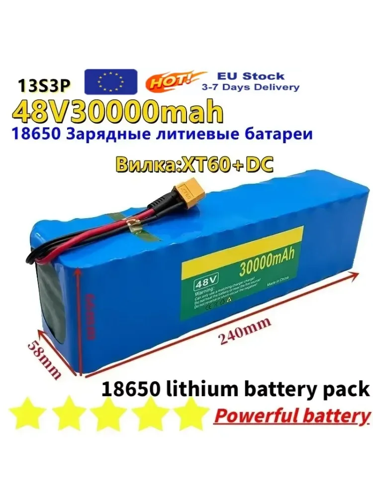 Neuer 13S3P 48 V 30 Ah Lithium-Ionen-Akku 48 V 30000 mAh 1000 W für 54,6 V elektrische leistungsstarke Batterie mit BMS