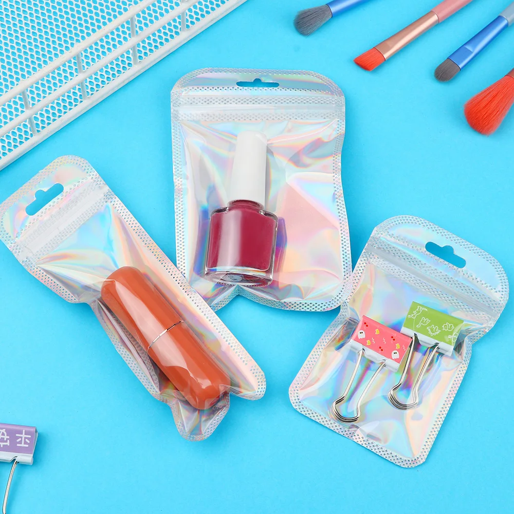 50pcs Iridescent Laser Self Sealing OPP Bags Holographic Bags Zip lock Bags Resealable Jewelry Retail Packaging Bags 3 Sizes