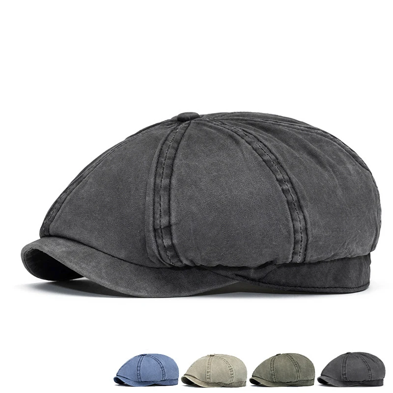 Im Frühling und Sommer gewaschene achteckige Mütze für Herren, britischer Vintage-Newsboy-Mütze, geeignet für Outdoor-Freizeit und Sonnenschutz