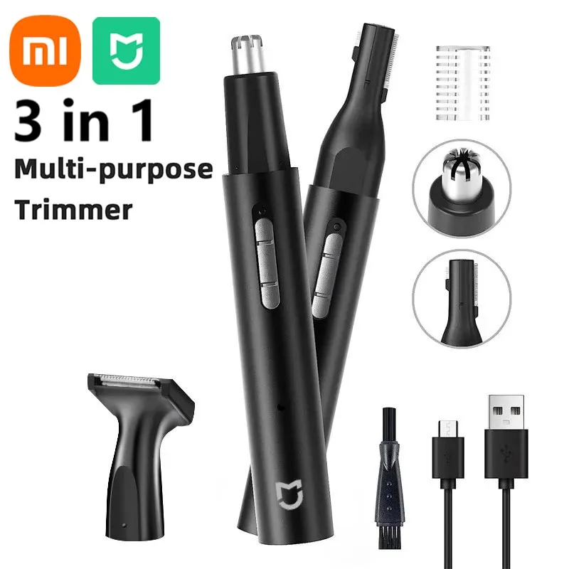 Xiaomi MIJIA 남성용 전기 코 귀 헤어 트리머 무통 충전식 구레나룻 눈썹 수염 3 in 1 헤어 클리퍼 면도기