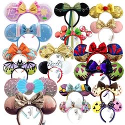 Disney Princess Mickey Mouse Headband Mickey Ear Rapunzel Snow White Sequin Bow Hair Hoop Gift Girl Accessories Christmas Gift
