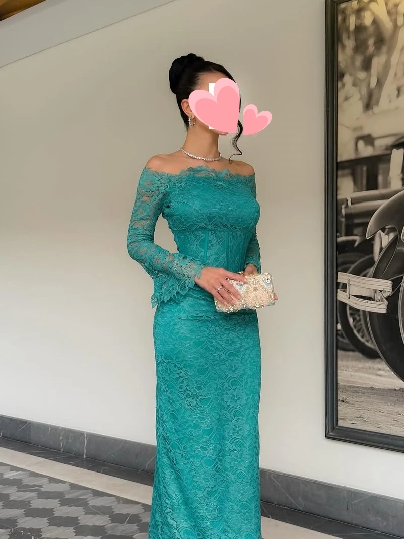 Oisslec 댄스 파티 드레스 우아한 빈티지 스위트 블루 레이스 보트 넥 리본 맞춤형 공식 행사 댄스 파티 드레스 저녁 파티 가운