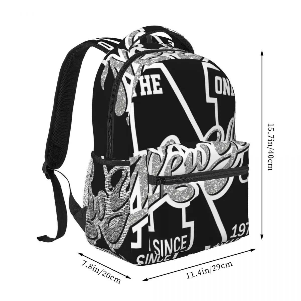 Dark Punk Printed Backpack Center New York Varsity Monogram Vintage Athletic Collegiate Black White Personalized Daypack Comfort